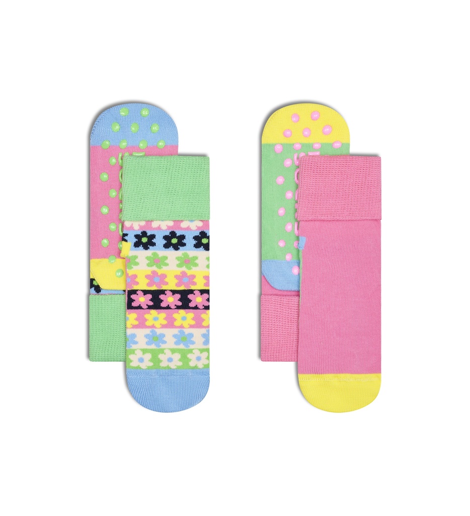 Kids 2-Pack Flower Stripe Anti-Slip Socks